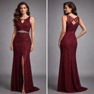 My Michelle Sz 7 Burgundy Lace‎ Sequin Formal Gown Y2K Whimsigoth Prom
